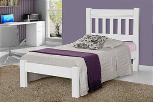 Cama de Solteiro Mônaco de Madeira Maciça Reforçada Tauari - Branco