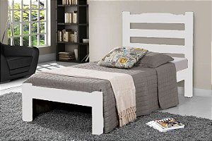 Cama de Solteiro Santilio de Madeira Maciça Reforçada Tauari - Branco