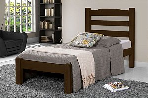 Cama de Solteiro Santilio de Madeira Maciça Reforçada Tauari - Castanho