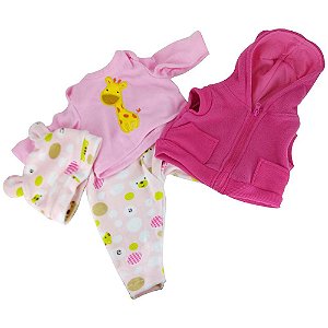 Roupa Para Boneca Bebê Reborn Com Touca Urso Rosa - Shiny Toys