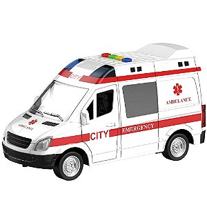 CARRINHO AMBULANCIA COM LUZ E SOM E ABERTURA DE PORTAS