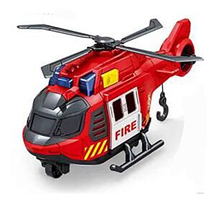 CONJUNTO INFANTIL CITY FIRE – HELICÓPTERO E CARRO DE BOMBEIRO ESCALA 1:14 COM LUZ E SOM PORTAS ABREM SHINY TOYS