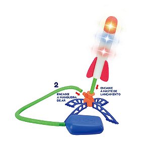 KIT INFANTIL LANÇADOR DE FOGUETE EM ESPUMA 28 CM COM PEDAL DE AR SHINY TOYS