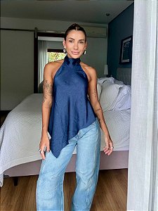 Blusa Acetinada Amanda - Azul