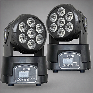 Kit 2 Moving Head Led Wash 7 Leds 12w Rgbw Quadriled 84w Automatico Ritmico Dmx Iluminacao Profissional - 127/220v