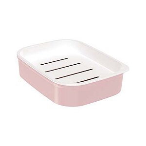 Saboneteira de Plástico com Escorredor Classic Fosca Mármore Rosa