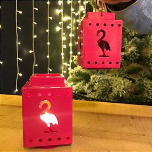 Lanterna Porta-Velas Flamingos Metal