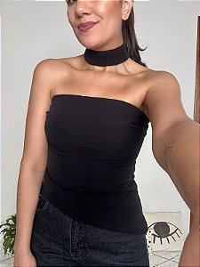 Corset tomara que caia assimétrico com choker