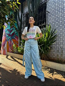 Calça cargo acetinada azul