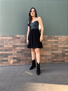 Vestido curto top couro