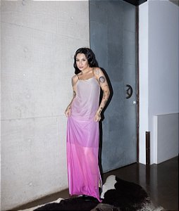 Vestido de tule degradê pink