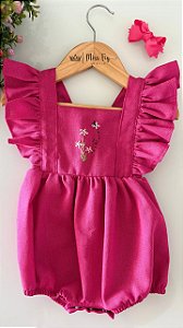 Romper pink bordado a mão MANUELA