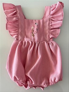 Romper infantil Rosa bordado a mão Mirela