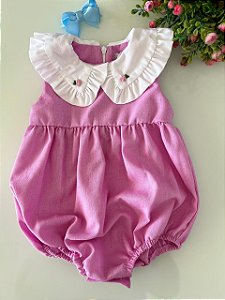 Romper Infantil com gola bordada a mão Luisa