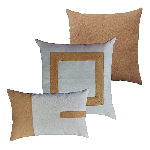 Kit 3 Capas de Almofadas Decorativas Deminas 45x45 - Coleção Serenity - Boucle Moldura Caramelo