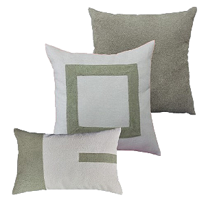 Kit 3 Capas de Almofadas Decorativas Deminas 45x45 - Coleção Serenity - Boucle Moldura Verde