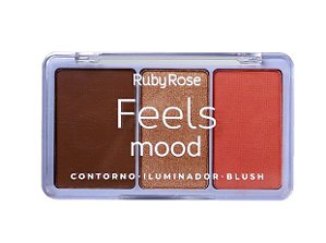 PALETA DE CONTORNO, ILUMINADOR E BLUSH DARK FEELS MOOD RUBY ROSE