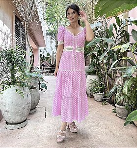 Vestido Bordado Flower Dulce Rosa