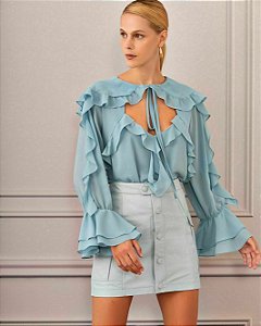 Camisa Chiffon Babados Decote Busto