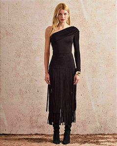 Saia Midi Suede Franjas