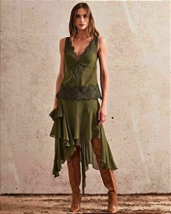 Saia Midi Chiffon Assimétrica