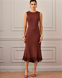 Vestido Midi Renda Guipire Barra
