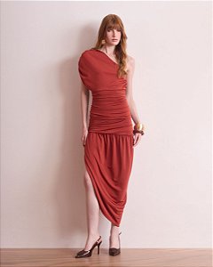 Vestido Drapeado Jersey Ombro Único