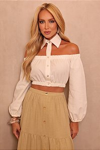 Camisa Cropped Ombro a Ombro
