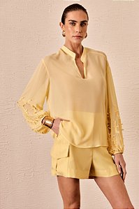 Camisa Chiffon Bordado Mangas