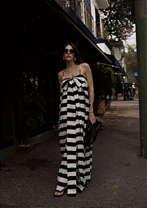 Vestido Listrado com Laço