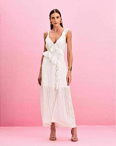 Vestido Babados Textura Listrada