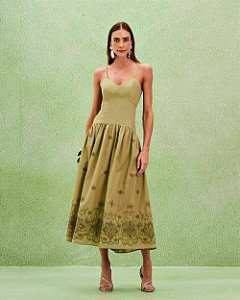 Vestido Bordado Barrado Cintura Baixa