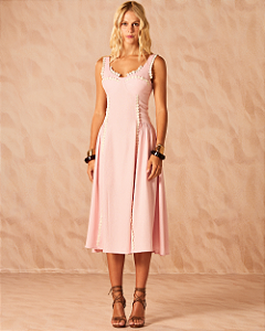 Vestido Linho Aplique Rendas