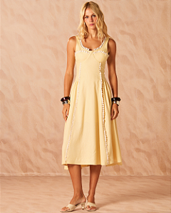 Vestido Linho Aplique Rendas