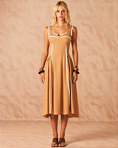 Vestido Linho Aplique Rendas