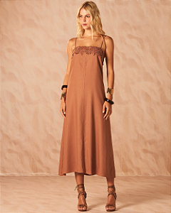 Vestido Linho Aplique Guipure