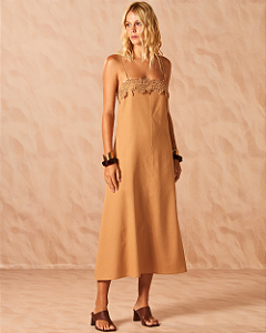 Vestido Linho Aplique Guipure