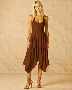 Vestido Assimétrico Crepe Texturizado