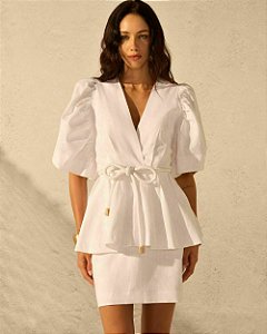 Vestido Rami Peplum Curto com Cinto
