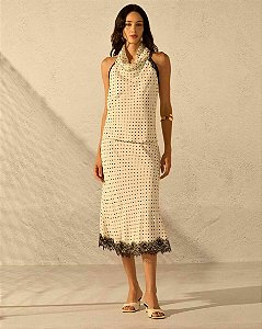 Saia Midi Viés Renda Poá GGT