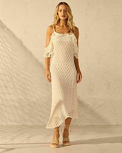 Vestido Renda Malha Babados Manga