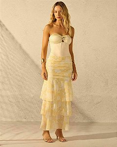 Saia Chiffon Camadas Estampada