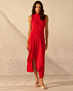 Vestido Jersey Gola Alta com Prega