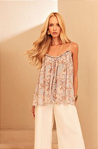 Blusa Chiffon Drapeado Busto Estampada