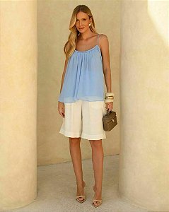 Blusa Chiffon Drapeado Busto Lisa