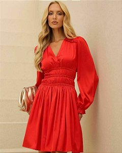 Vestido Curto Cetim Drapeados