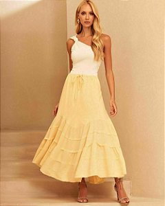 Saia Midi Volante Linho Lisa