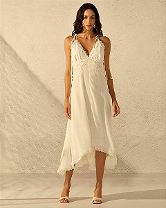 Vestido Chiffon Texturizado Aplique Guipure