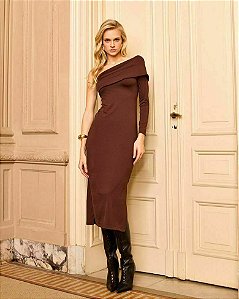 Vestido Ombro Único Malha Canelada