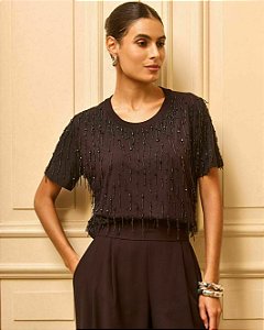 T-shirt Bordado Chuva Cristais